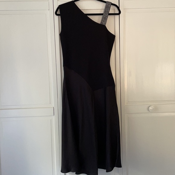 Formal Black Dress with Rhinestone Embellished Shoulder Strap - Picture 2 of 6